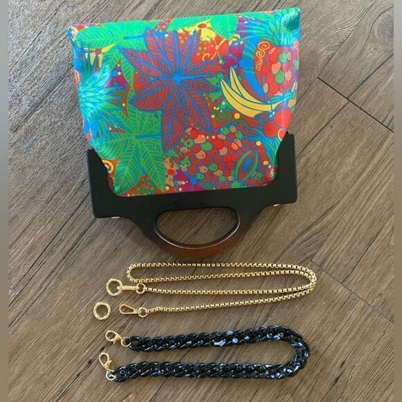 Genuine Leather Fruit Printed Gradient Color Wood Handle bag & 2 Chain Styles - Picture 12 of 16